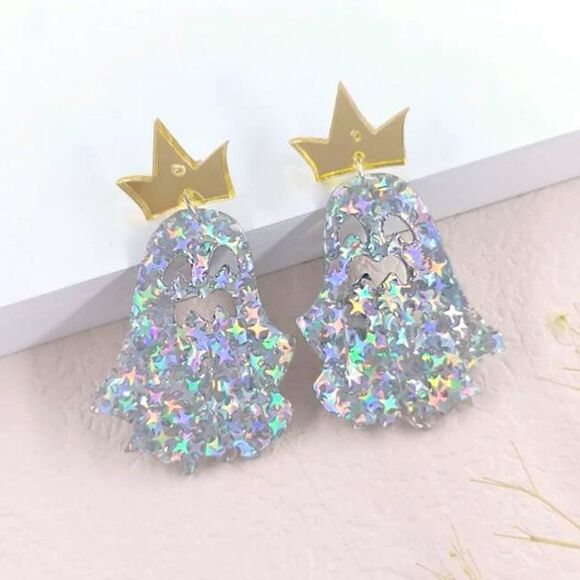 Halloween Witchcore Holographic Glitter Crown Ghosts - Picture 1 of 6